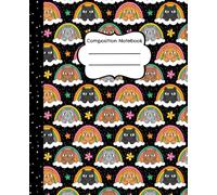 Composition Notebook: Funny Grumpy Cats in Rainbow Clouds - 7.5 x 9.25" College Ruled, 110 Pages, School and Office Writing Journal