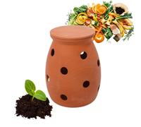 Compostador para lombrices, enterrable, de 5 litros, ideal para residuos de cocina, con tapa. Compostador de arcilla o terracota para jardín y huerto