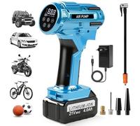 Compresor Aire Portatil Coche Bicicleta, 150PSI Inflador Ruedas Coche Bateria Recargable 4000mAh 21V, Inflador Neumáticos Electrico Bomba Inalámbrica Con LED Para Coche, Moto, Bicicleta, Pelota