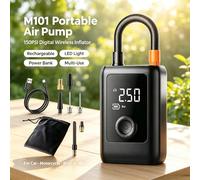 Compresor de Aire Digital M101, Inflador de Neumáticos Inalámbrico Portátil de 150 PSI, Bomba de Aire Recargable con Luz LED de Emergencia y Banco de Energía para Auto, Moto, Bicicleta y Balón Negro