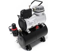 Compresor para aerógrafo Wiltec AF186 con depósito de aire, 2 cilindros, presión máxima de 4 bar y sistema de encendido y apagado automático, ideal para modelismo, tatuajes y manicura