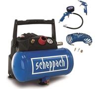 Compresor Scheppach HC06, depósito de 6 litros, 8 bares, 1200W, 200 L/min, incluye kit de accesorios