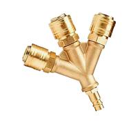 Comprimido, aire, distribuidor, salidas de triple acoplamiento, diseño de inserción a prueba de fugas, uso divisor de manguera de compresor de fabricación, 4.72 x 6.69 x 1.18 pulgadas, color dorado, 1