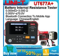 Comprobador de Baterías Automotrices UNI-T UT677 Verificador de Salud y Resistencia Interna para Baterías de Litio Domésticas UT677A Plus