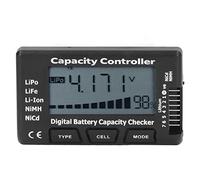 Comprobador digital de capacidad de batería Probador de voltaje Pantalla LCD de alta precisión para paquetes de baterías LiPo LiFe NiMH ABS negro Tamaño compacto