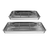 COMPUKAS Buen Ventilación y Resistente Oxidación Bandejas Cuadradas Set de 2 de Acero Inoxidable Plata para Almacenamiento y Drenaje de Vegetales en Cocina