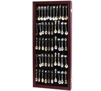 COMSREV Expositor de 60 cucharas de té de recuerdo, colección de coleccionistas, soporte de pared de madera con 98% acrílico UV con cerradura (60 cucharas, cereza)
