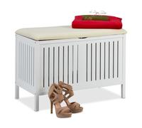 con almacenaje, acolchado, 80 l, 56 x 78 x 39 cm, madera de pino, MDF y de algodón-poliéster, , abatible, para recibidor, dormitorio, baño y habitación infantil, arcón, baúl, zapatero, Relaxdays