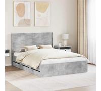 Con Almacenamiento Integrado Cabecero Moderno Gris 146 5 x 193 x 100 cm | Cama con Almacenamiento y Cabecero Gris Hormigón, Estructura de Cama Moderna con 6 Cajones, Base de Listones Resistente,