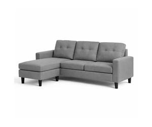 CONCEPT FÁBRICA | Sofá esquinero Belfast gris oscuro con chaise longue | Diseño puro y confort semifirme | Tejido de aspecto lino desenfundable | Salón moderno o escandinavo | 183 x 124 cm