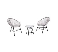 CONCEPT Factory - Bistrot de jardín Acapulco gris claro: 2 sillones de huevo + mesa redonda | Cuerdas de polietileno resistente | Interior y exterior