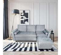 CONCEPT Factory | Sofá de terciopelo de 3 plazas Coventry gris claro + puf | Bienestar y confort premium con muelles y espuma de memoria de forma | Respaldo alto extraíble | Diseño moderno y elegante
