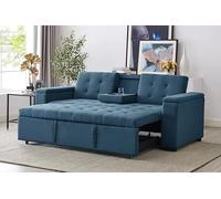 Concept USINE - Sofá Convertible de 4 Plazas en Tela de Lino | NOHO Azul Petróleo | Modular Muy Práctico | Diseño Contemporáneo | Cama 2 Plazas: Cama de 160x160cm | Estructura Madera Maciza Eucalipto
