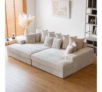 CONCEPT USINE | Sofá de 4 plazas Cardiff de terciopelo acanalado beige | Módulos simétricos | Fundas de cojín extraíbles | Asiento profundo de confort firmeza media | Diseño elegante y desenfadado |