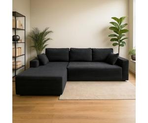 CONCEPT USINE | Sofá de Rincón Hove 5-6 Plazas Gris Antracita | Lado Derecho | Terciopelo de Costura en Relieve | Cojines Incluidos | Diseño Moderno y Minimalista | Confort de Doble Densidad | 270 x