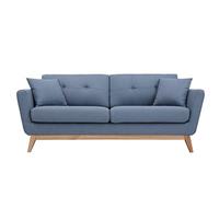Concept-Usine | Sofá Escandinavo Höga | Azul Pastel | 3 plazas + 2 Cojines | Sofá Moderno de diseño Recto de Tela con reposabrazos, Cojines auxiliares, Respaldo y Asiento desenfundables