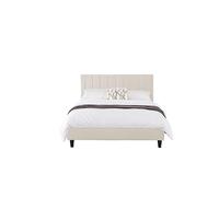 CONCEPTO FÁBRICA | Cama doble de terciopelo | CAMBRIDGE Beige | Cama 140 x 190 | Estructura Plywood | Cabecero de Cama Efecto Capitonado | Marco de Cama de 2 Plazas | Somier de láminas de álamo |