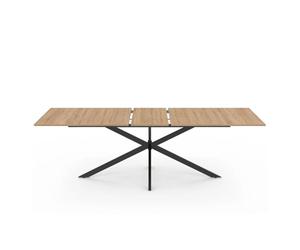 CONCEPTO FÁBRICA | Mesa extensible BRIA estilo industrial | Bandeja con acabado de madera elegante | Hasta 10 personas | 90-235 cm | Base de metal negro | Cómodo, robusto y moderno
