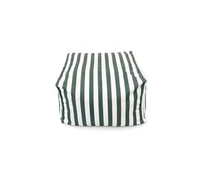 CONCEPTO FÁBRICA | Puf al aire libre a rayas verde Positano sin respaldo | Estilo mediterráneo Chic | Tejido repelente al sol | Relleno ligero reciclado, 55x65x35 cm | Jardín Terraza Piscina Verano