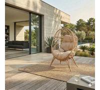 CONCEPTO FÁBRICA | Sillón de huevo sobre patas beige de resina negro con aspecto de ratán | Diseño Jane | Estructura de acero | Cojín repelente al agua | Hamaca columpio en pie terraza jardín balcón |