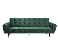 CONCEPTO FÁBRICA | Sofá Convertible de Terciopelo 3 plazas Ontario Verde | Sofá Recto Diseño Moderno | Posición Lounge Relax | Cama Supletoria | Cómodo | Ancho: 219 cm