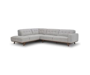 CONCEPTO FÁBRICA | Sofá esquinero grande de 5/6 plazas York gris con meidiana izquierda | Diseño elegante, patas de madera natural | Asiento cómodo de alta densidad | Estilo moderno, atemporal, 233 x
