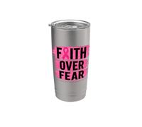 Concientización sobre el cáncer de mama con cinta rosa Faith Over Fear Vaso térmico de acero inoxidable de doble pared