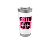 Concientización sobre el cáncer de mama con cinta rosa Faith Over Fear Vaso térmico de acero inoxidable de doble pared