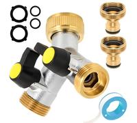 Conector de agua de 2 vías y distribuidor de grifo, grifo de jardín, distribuidor de agua de latón, conexión de manguera de 3/4 pulgadas, adaptador de manguera de jardín de 1/2 con válvula de bola