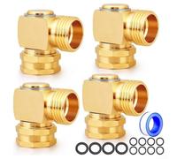 Conector de codo giratorio de latón para manguera de jardín de 90 grados, adaptador de ajuste antimanguera, resistente adaptador de grifo de 3/4 pulgadas para lavadora y plantas de riego (4 piezas)