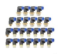 Conector rápido de codo neumático, latón y plástico en forma de L con roscas prerrecubiertas, adaptador de empuje giratorio de 360° para herramientas de compresor de aire (serie PL4-16) (PL16-06)
