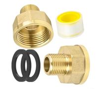Conector reductor de latón de 1 pulgada a 1/2 pulgada, paquete de 2 adaptadores de manguera de jardín con juntas y cinta, fugas para ajuste roscado a prueba de fugas para fontanería, calentadores de