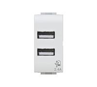 Conector USB 2.4 A a 2 salidas en blanco módulo único compatible con Bticino LIVINGLIGHT