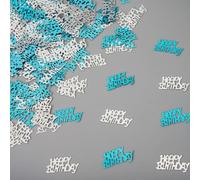Confeti de feliz cumpleaños de 56 g, chispas de papel de aluminio metálico azul y plateado, decoraciones de fiesta para mesas de cumpleaños, tarjetas, invitaciones, bolsas de regalo y decoración de