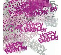 Confeti de feliz cumpleaños de 56 g, chispas de papel de aluminio metálico rosa y plateado, decoraciones de fiesta para mesas de cumpleaños, tarjetas, invitaciones, bolsas de regalo y decoración de