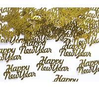 Confeti dorado con la inscripción: "Happy New Year" para celebrar el año nuevo