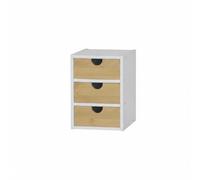 CONFORTIME | Cajonera Organizadora 3 Cajones de Bambú Blanca, Mini Cómoda de Sobremesa para Cocina y Oficina, Organizador de Cajones y Maquillaje, Cajonera Estrecha de Escritorio