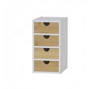 CONFORTIME | Cajonera Organizadora 4 Cajones de Bambú y Blanco, Mini Cómoda de Sobremesa, Organizador de Cajones para Cocina y Oficina, Cajonera Estrecha de Escritorio para Almacenaje