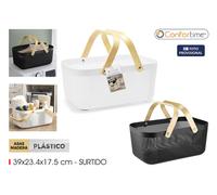 Confortime Cesta de Plástico Rectangular con Asa de Madera