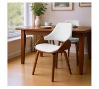 CLP Sillas Comedor Juego de 2 Vangale, con reposabrazos y Respaldo, Acolchadas, Base de Madera Curvada Color Nogal, Color:Nuez/Blanco, Material:Cuero Sintetico