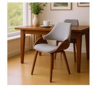 CLP Sillas Comedor Juego de 2 Vangale, con reposabrazos y Respaldo, Acolchadas, Base de Madera Curvada Color Nogal, Color:Nuez/Gris Oscuro, Material:Tela