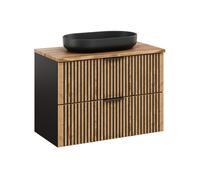 Conjunto armario Comad Xilo XILO BLACK WOTAN 82-80-D-2S, lavabo Comad River 2 RIVER 2 BLACK MATT UN 55 ( E-6594 ), NATURE WOTAN 89-80-46 M