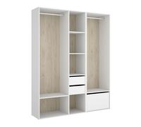Conjunto Armario-Vestidor con 2 Cajones y Zapatero Suit Blanco/Natural - 205x158x45 cm Armario para dormitorio - Fabricado en España - Melamina Alta calidad - Somnia Descanso