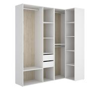 Conjunto Armario-Vestidor Rincón con 2 Cajones Suit Blanco/Natural - 205x182x79,5 cm Armario para dormitorio - Fabricado en España - Melamina Alta calidad - Somnia Descanso