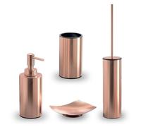 Conjunto Bad-Set de 4 piezas, acero inoxidable color rosa oro, incluye dispensador de jabón y cepillo para el inodoro