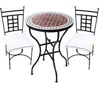 Conjunto Bistro 3er Marrakesch Bordeaux Blanco 60cm Atenas | Mesa mosaico mediterránea con 2 sillas | Juego para balcón y jardín hecho a mano | Muebles marroquíes de mosaico de hierro forjado