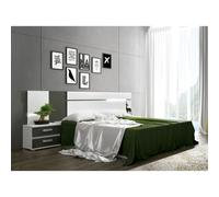 Conjunto Cabecero con Leds y 2 Mesitas de Noche, Dormitorio Matrimonio, Dormitorio Completo, Acabado en Blanco y Grafito - Meyvaser