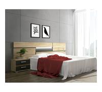 Conjunto Cabecero con Leds y 2 Mesitas de Noche, Dormitorio Matrimonio, Dormitorio Completo, Acabado en Cambrian y Negro - Meyvaser