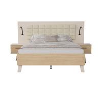 Conjunto cama toscana 150x190cm cabecero y mesitas roble y crema - conforama