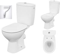 Conjunto completo de inodoro de pie de cerámica VBChome, diseño moderno, que incluye: cisterna, inodoro, asiento de inodoro con sistema de cierre suave (SoftClose) y descarga lateral. Conexión de agua